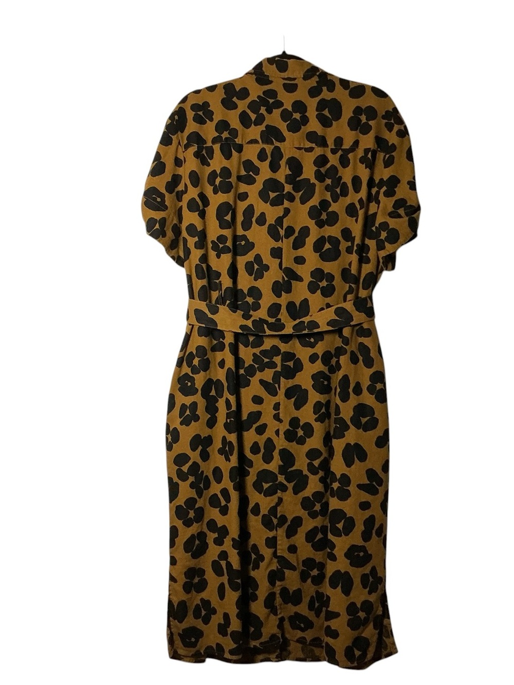Who What Wear Linen Blend Midi Shirtdress XXL Mustard Tan Leopard Print Belted - Picture 2 of 13